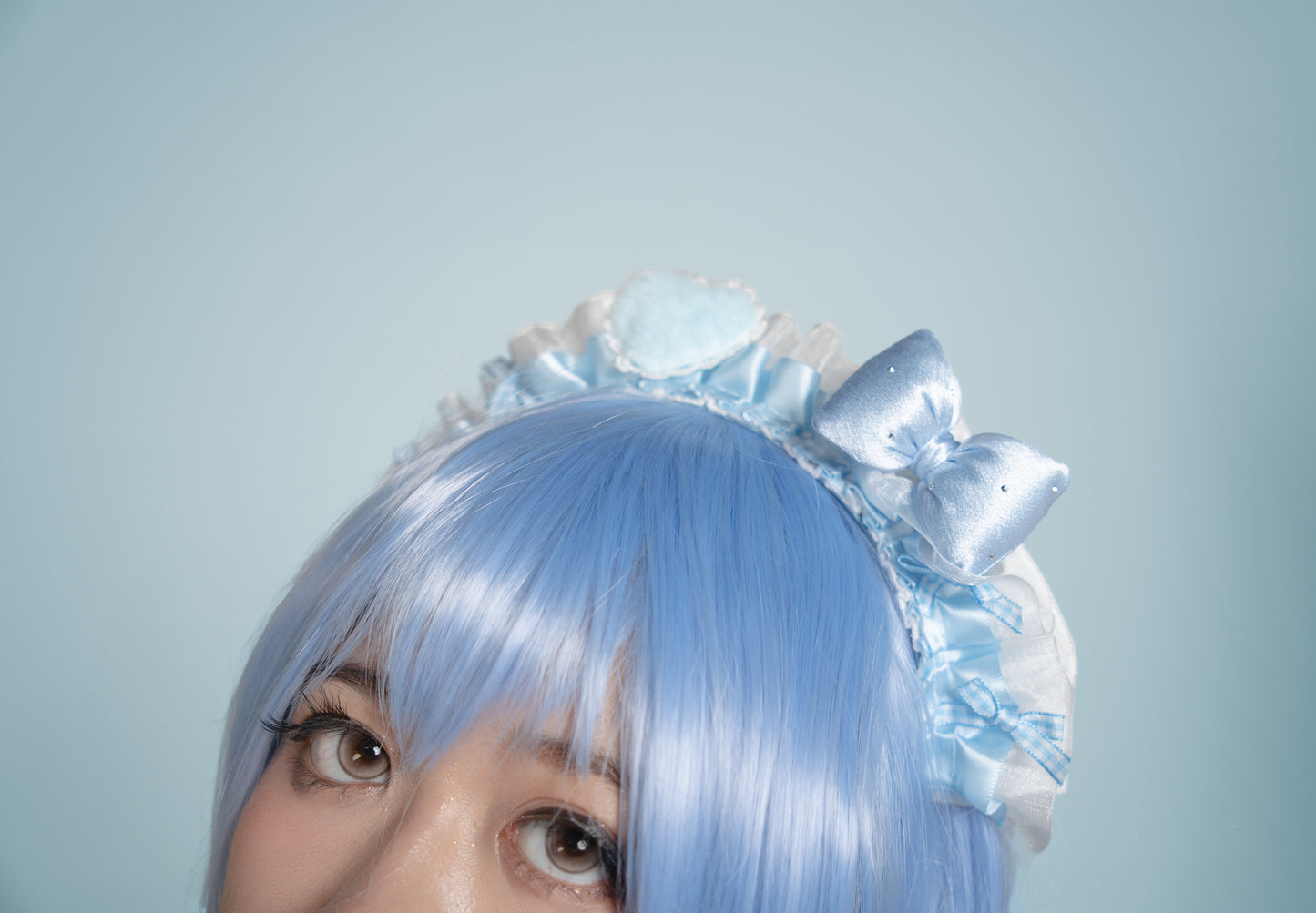 Handmade Blue Bow Heart Maid Headpiece