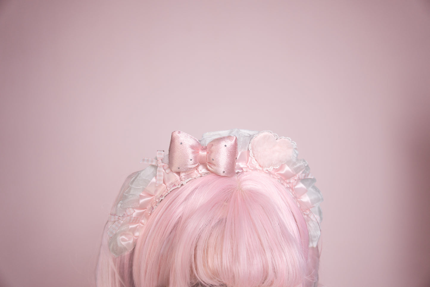Handmade Pink Bow Heart Maid Headpiece