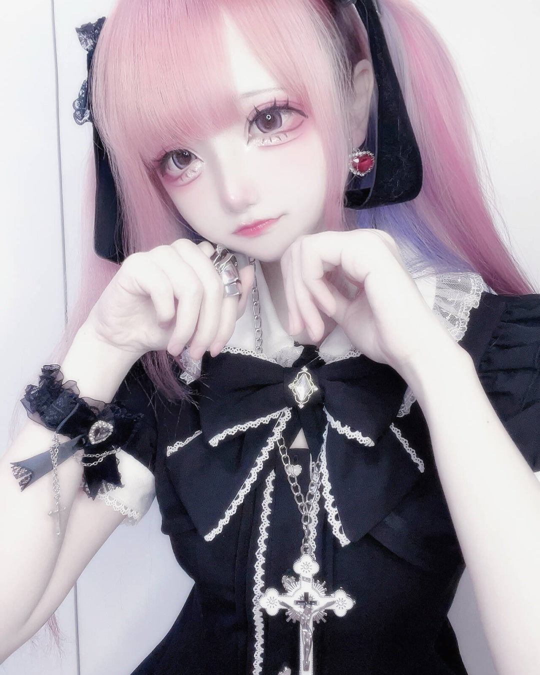 [Shipped within 7 days] Jirai Kei Black short-sleeved Blouse Set – Honeyswan