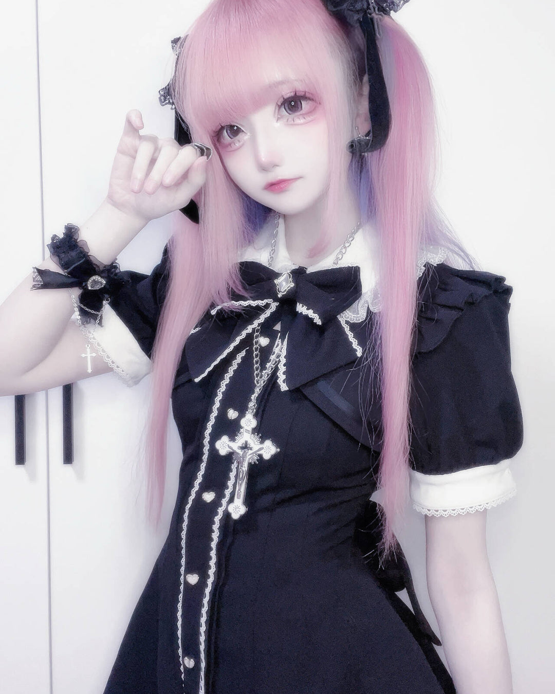 [Shipped within 7 days] Jirai Kei Black short-sleeved Blouse Set – Honeyswan
