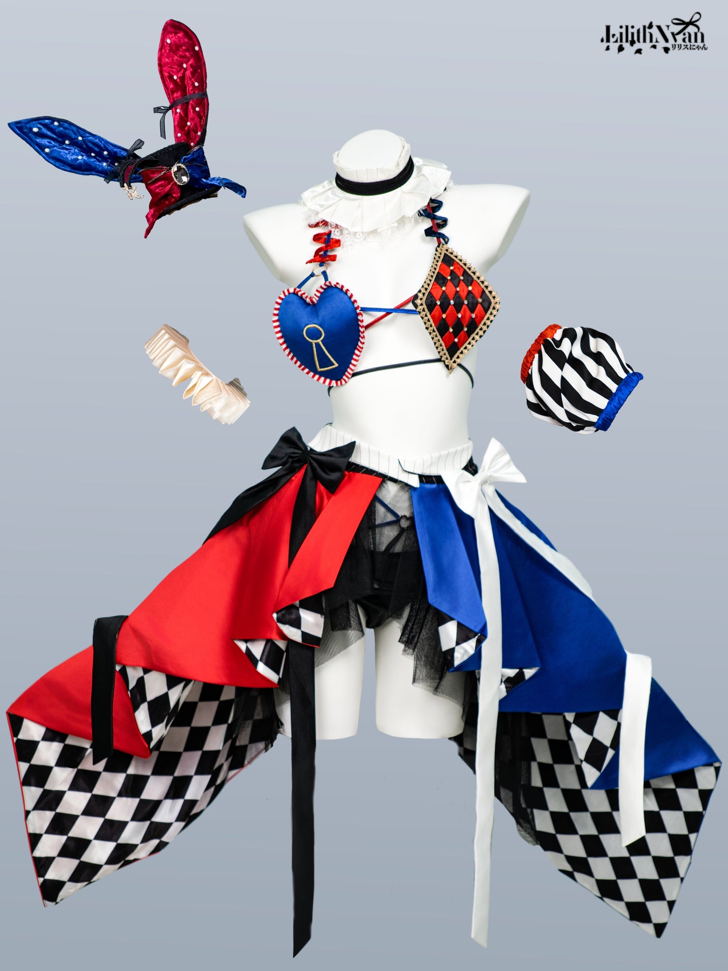 [FREE SHIPPING] Harlequin Magician Costume Showgirl Lingerie Set