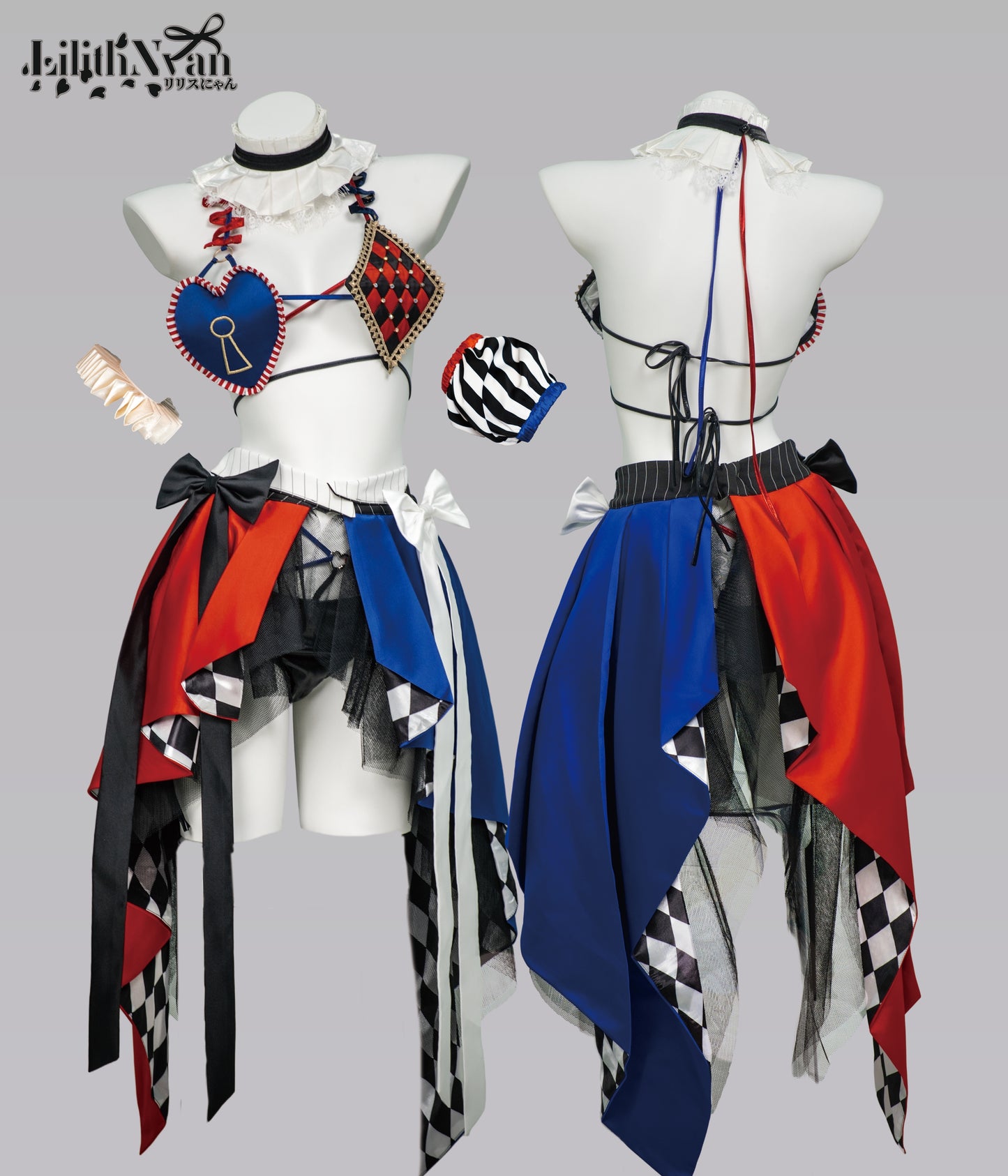 [FREE SHIPPING] Harlequin Magician Costume Showgirl Lingerie Set