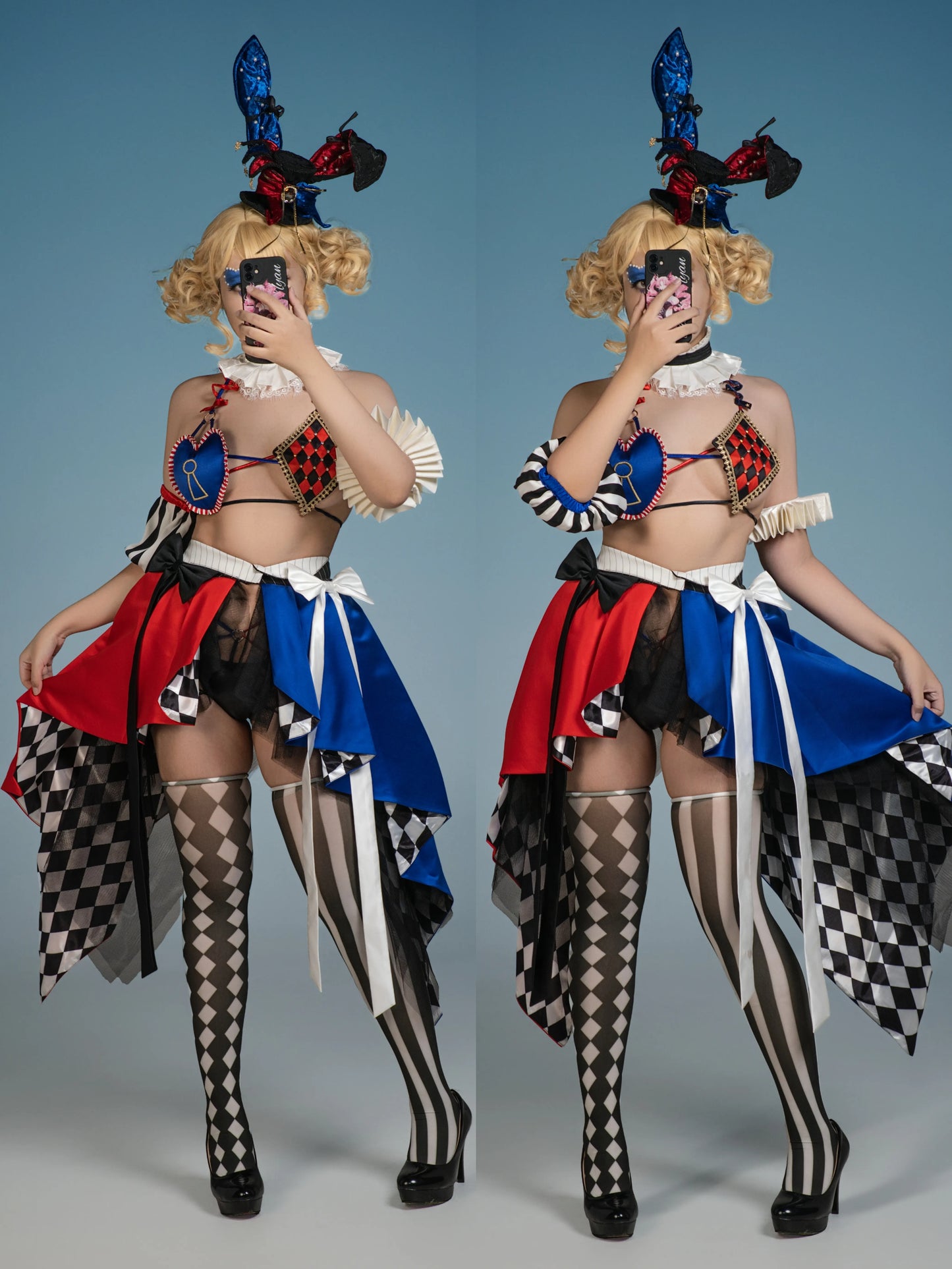 [FREE SHIPPING] Harlequin Magician Costume Showgirl Lingerie Set